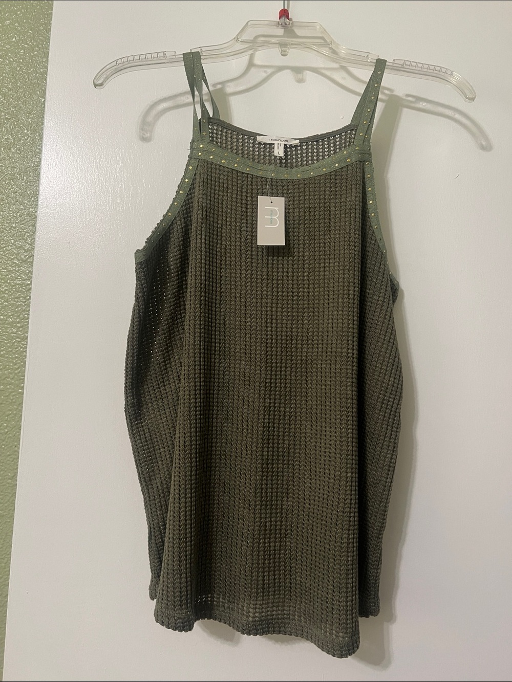 Maurices Olive Waffle Knit Stud-Trim Tank